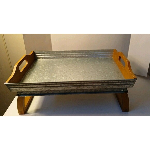 Better Homes & Garden Galvanized Steel Rectangular Serving Tray Wood Hand/legs - Picture 1 of 16